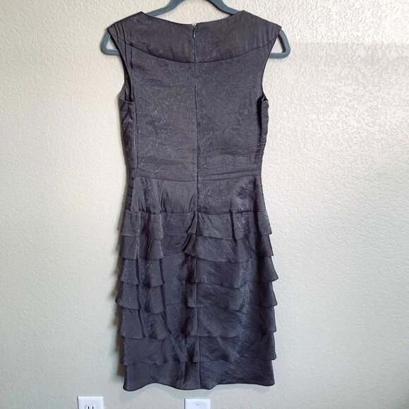 Adrianna Papell dark champagne dress shimmer tiered shutter pleated dress size 4 - Picture 2 of 9